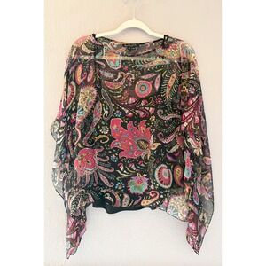 ECI New York‎ Y2K Woman 1X Silk Paisley Poncho Style Blouse Ethereal Colorful